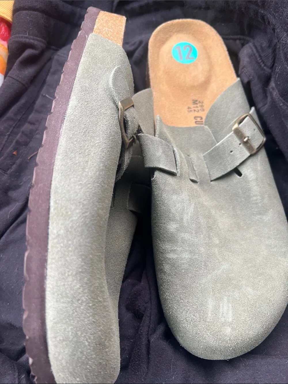 Suede Slip-On Clog Mule in Siege with Adjustable Buckle